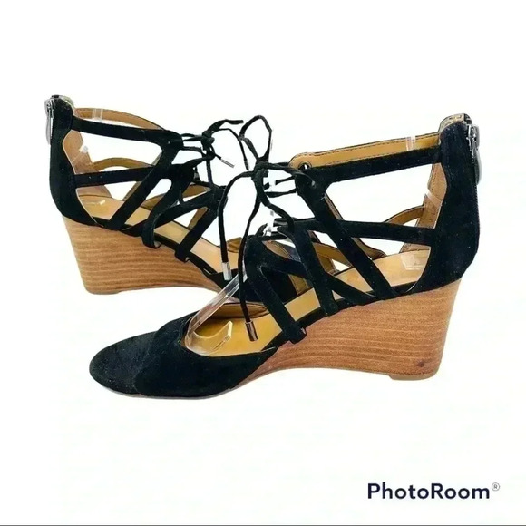 Franco Sarto Mollie Black Suede Lace Up Wedges - Picture 3 of 7